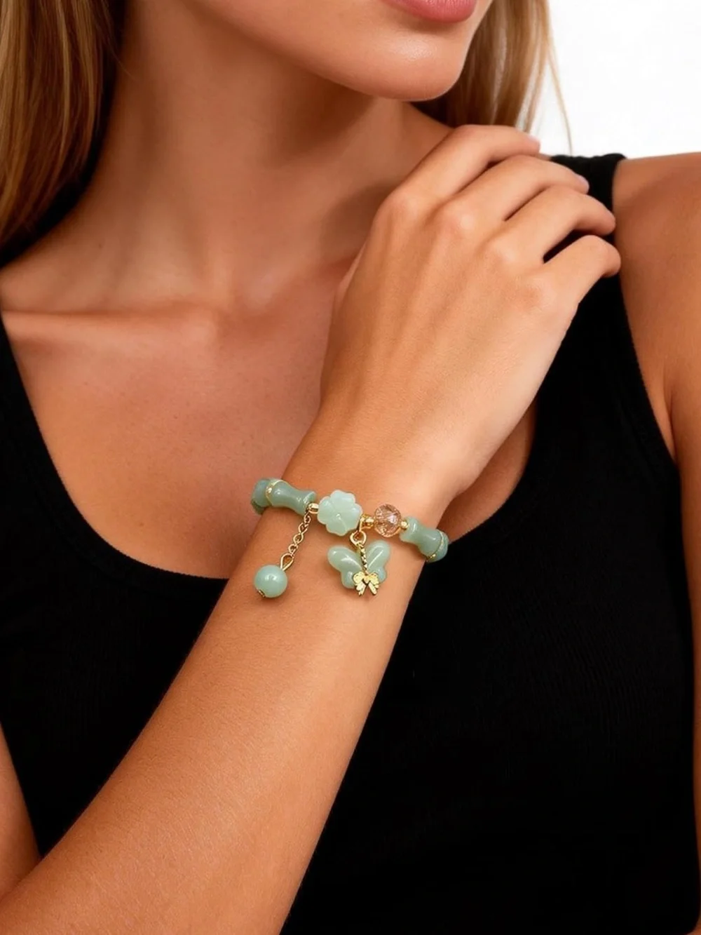 🆕New Green Jade Feng Shui Bracelet -Good Luck Chinese Blessing